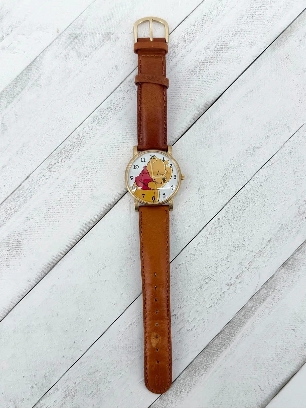Vtg 1995 Disney Winnie the Pooh Watch Timex F5 Thinking Working Leather Scuffed